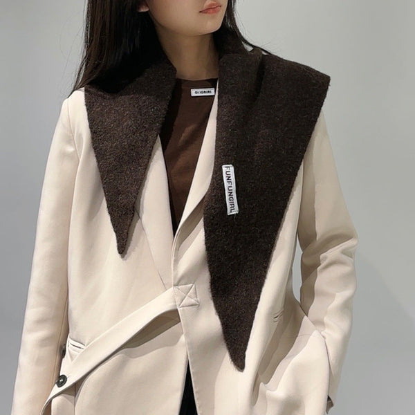 2 Piece Black Coffee Elegant Wool Blend Triangle Scarf Luxurious Knit Shawl For Women (39 X 110Cm) Scarves & Wraps