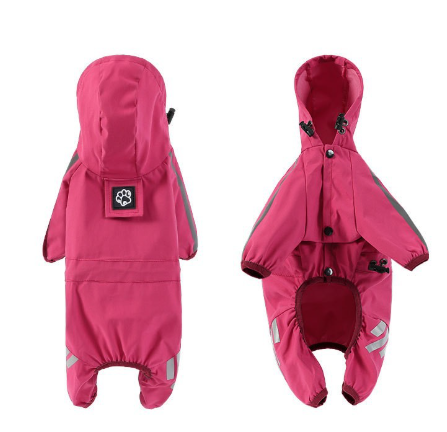 Pink Gray Trim Waterproof Four Legged Dog Raincoat With Leash Hole For Small Breeds Size Dog Clothing & Shoes