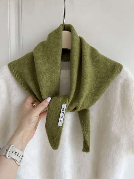 Green Chic Wool Blend Knit Triangle Scarf Versatile & Warm Fashion Accessory 105 X 35Cm Scarves & Wraps