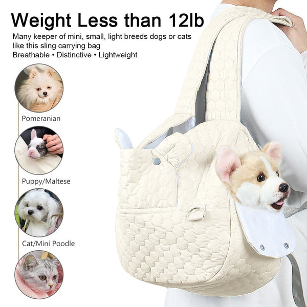 Beige Cozy Quilted Pet Carrier Backpack Front Pack Sling For Cats & Small Dogs Travel Outdoor Pet Transport
