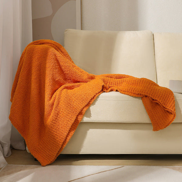 Orange Solid Color Plush Knitted Blanket For Sofa And Office 152 X 203 Cm 1150G Blankets