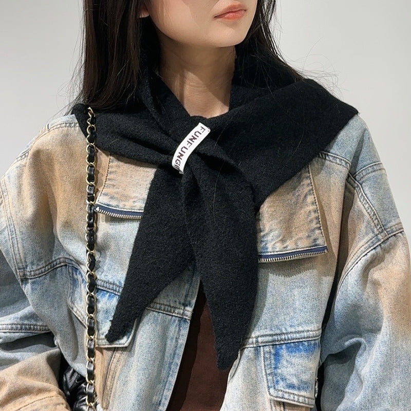 2 Piece Black Elegant Wool Blend Triangle Scarf Luxurious Knit Shawl For Women (39 X 110Cm) Scarves & Wraps