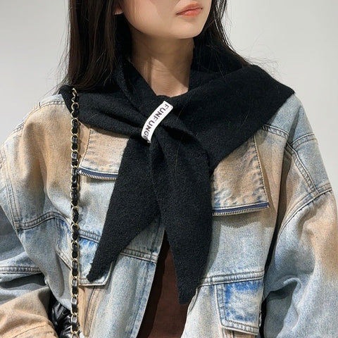 2 Piece Black Elegant Wool Blend Triangle Scarf Luxurious Knit Shawl For Women (39 X 110Cm) Scarves & Wraps