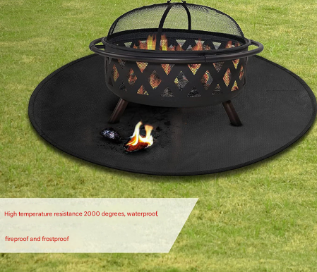 24 Inch Black Fireproof Mat For Pit And Bbq Silicone Coated Fireplace & Stove Accessories