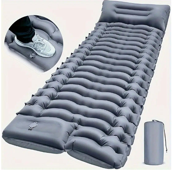 Grey 190Cm Ultra Light Foot Pump Inflatable Camping Sleeping Pad Sleeping Mats