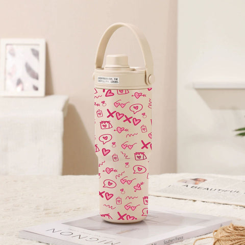 Light Cream Coffee Pink Love 30Oz Ceramic Lined Insulated Tumbler With Handle 735Ml Stainless Steel Travel Mug Vacuum Flasks & Mugs
