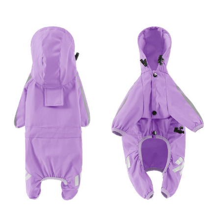 Waterproof Four Legged Dog Raincoat With Leash Hole Purple And Gray Size Dog Clothing & Shoes