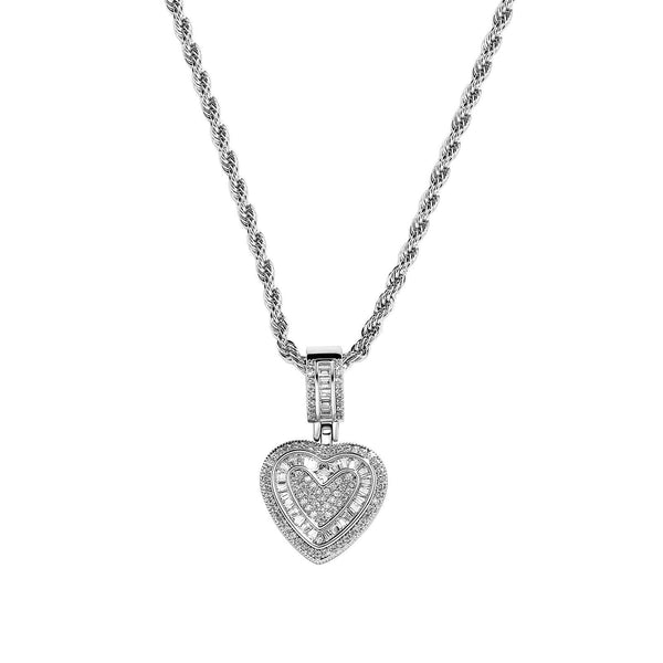Iced Out Heart Pendant Necklace 5A+ Cz Stones 14K Gold Plated With Rope Chain Silver Necklaces & Pendants