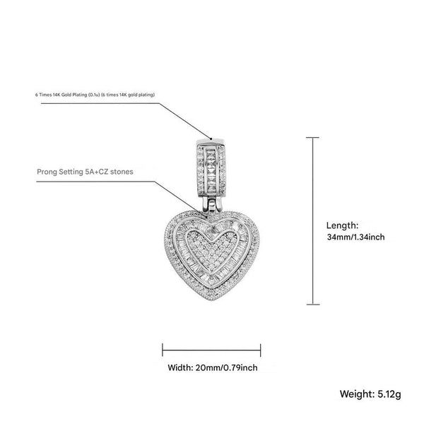 Iced Out Heart Pendant Necklace 5A+ Cz Stones 14K Gold Plated With Rope Chain Silver Necklaces & Pendants