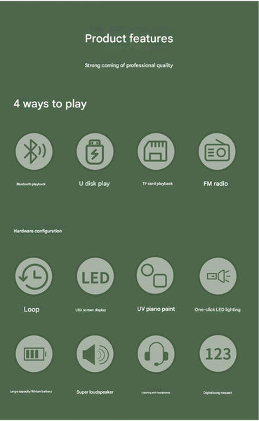 Digital Music Player Fm Radio 4 Playback Modes Led Flashlight Green Portable Am/Fm Radios