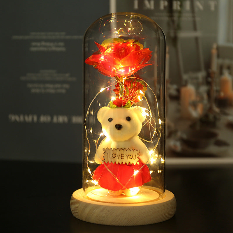 Enchanted Rose & Teddy Bear In Glass Dome With Led Lights Love You" Gift(Red)" Other Home Décor