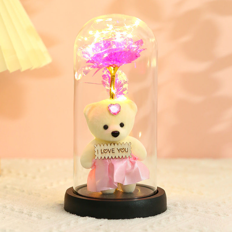 Enchanted Rose & Teddy Bear In Glass Dome With Led Lights Love You" Gift(Blue)" Other Home Décor