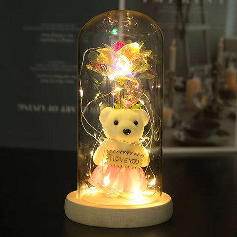 Enchanted Rose & Teddy Bear In Glass Dome With Led Lights Love You" Gift(Colorful)" Other Home Décor