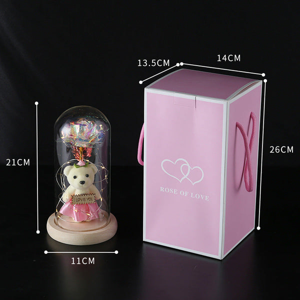 Enchanted Rose & Teddy Bear In Glass Dome With Led Lights Love You" Gift(Colorful)" Other Home Décor