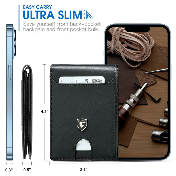 Men's Slim Leather Bifold Wallet Rfid Blocking 11 Card Slots Id Window(Carbon Blue) Wallets