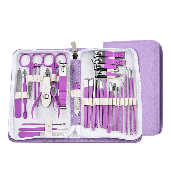 30 Piece Professional Manicure & Pedicure Set Stainless Steel Grooming Kit (Purple) Manicure & Pedicure Tools & Kits