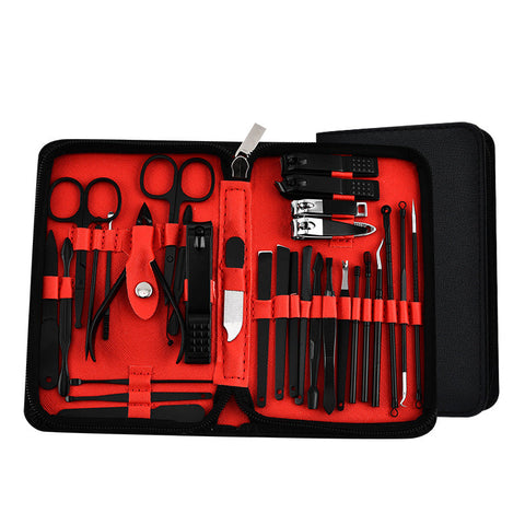 30 Piece Professional Manicure & Pedicure Set Stainless Steel Grooming Kit (Black Red) Manicure & Pedicure Tools & Kits