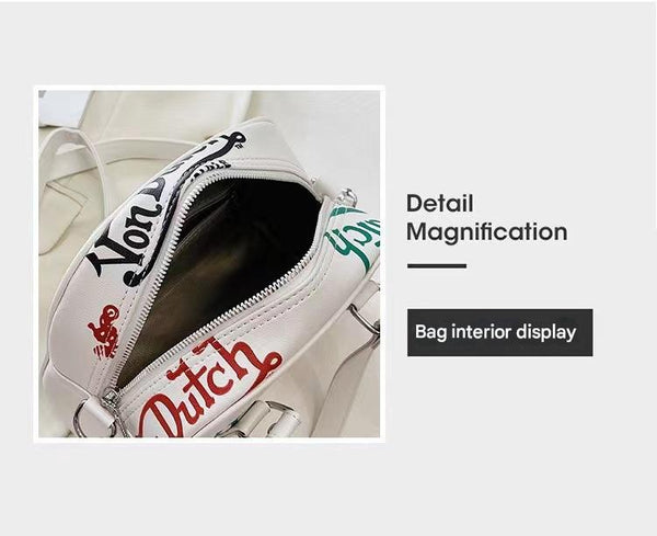 Retro Print Pu Leather Dome Satchel Bag Versatile Crossbody Handbag White Women's Bags & Handbags