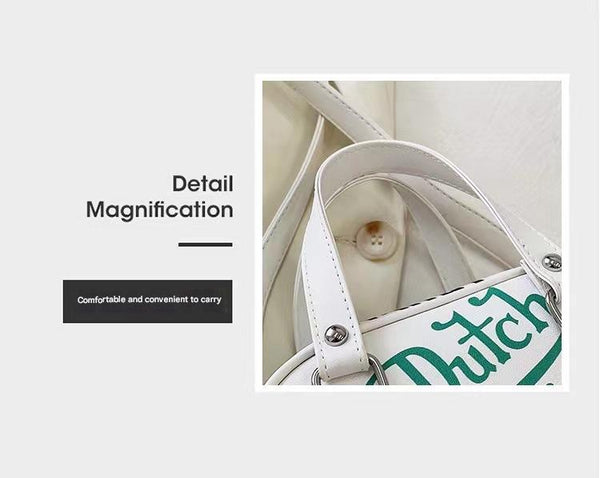 Retro Print Pu Leather Dome Satchel Bag Versatile Crossbody Handbag White Women's Bags & Handbags