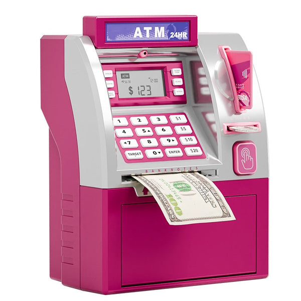 Kids Atm Savings Bank Electronic Piggy With Debit Card Pin Pink Money Boxes