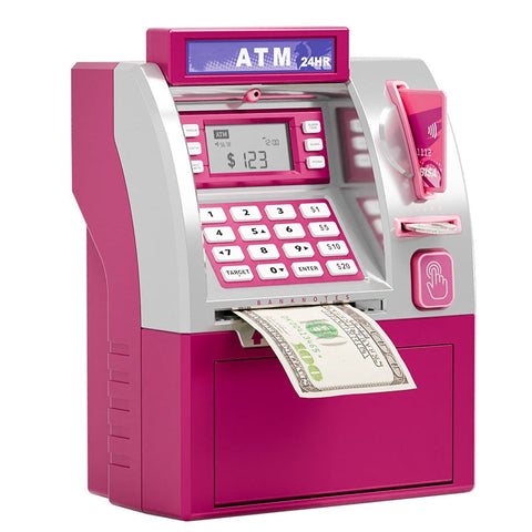 Kids Atm Savings Bank Electronic Piggy With Debit Card Pin Pink Money Boxes