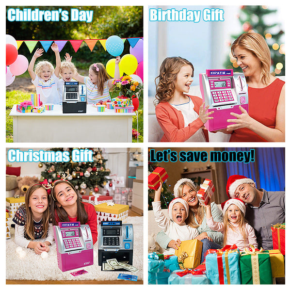 Kids Atm Savings Bank Electronic Piggy With Debit Card Pin Gold Money Boxes