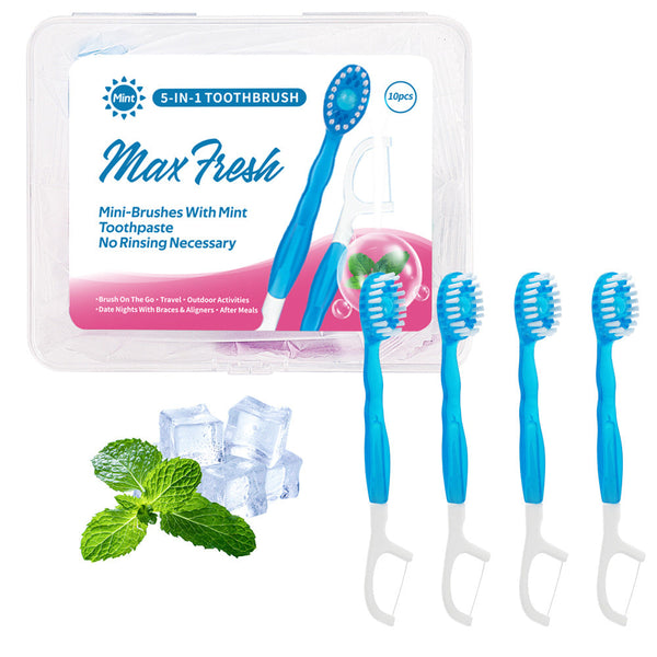 4 In 1 Disposable Travel Toothbrush With Flavor Burst Bead (Mint Flavor) Toothbrushes