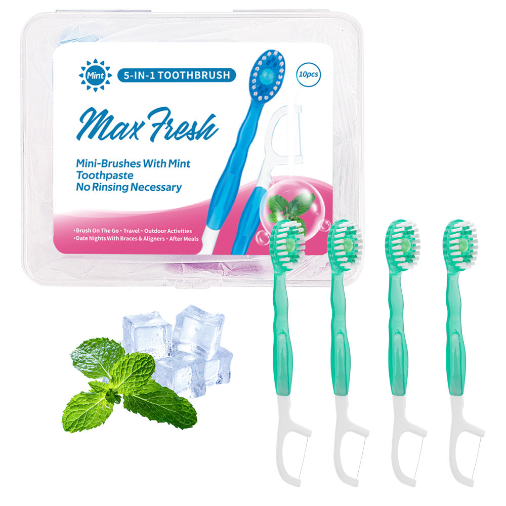 4 In 1 Disposable Travel Toothbrush With Flavor Burst Bead (Green Plum Tea Flavor) Toothbrushes