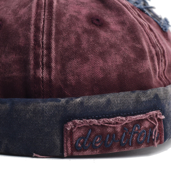 Washed Cotton Docker Cap Unisex Brimless Beanie Hat With Star Patch Wine Red Hats