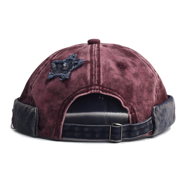 Washed Cotton Docker Cap Unisex Brimless Beanie Hat With Star Patch Coffee Hats