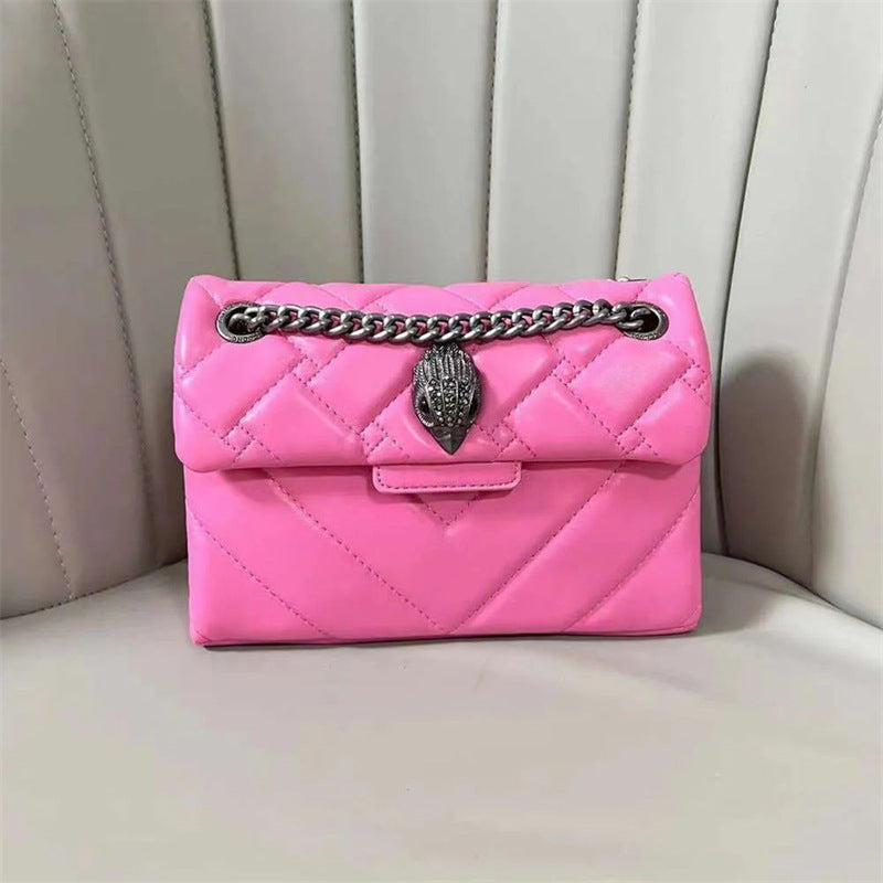 Elegant Quilted Leather Chain Bag With Bird Head Clasp(Pink) Women's Bags & Handbags
