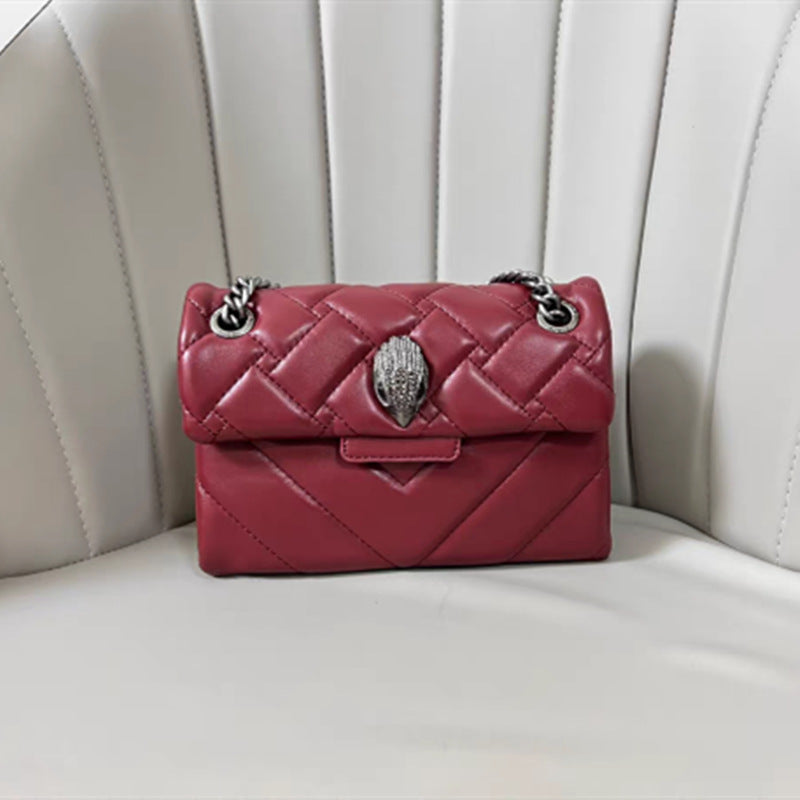 Elegant Quilted Leather Chain Bag With Bird Head Clasp(Wine Red) Women's Bags & Handbags