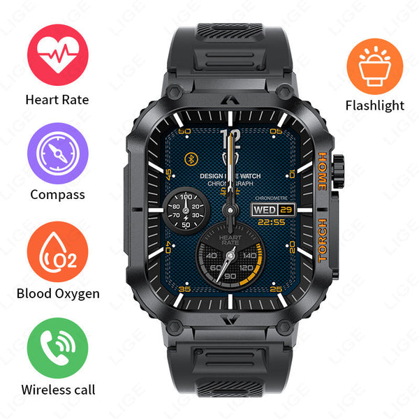 Smartwatch With Flashlight Compass & Wireless Calling Health Fitness Tracker(Black Silicone Case) Smart Watches