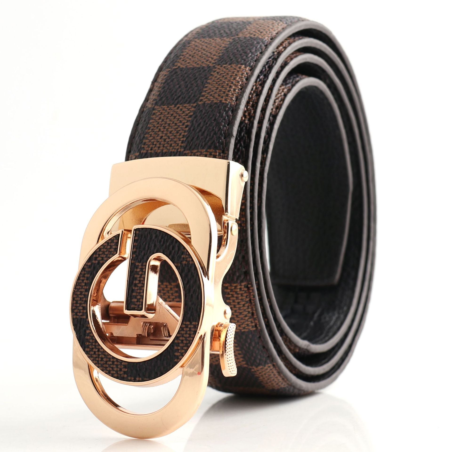 Luxury Designer Style Pu Leather Beltautomatic Buckle(G Coffee Ribbon + Gold Buckle) Belts