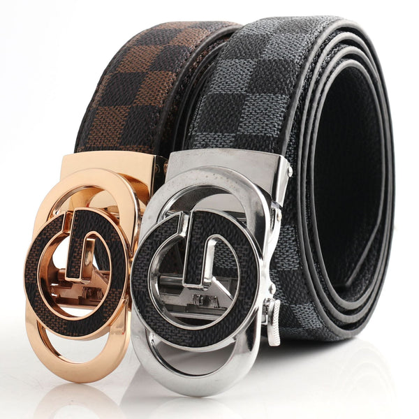 Luxury Designer Style Pu Leather Beltautomatic Buckle(G Coffee Ribbon + Gold Buckle) Belts