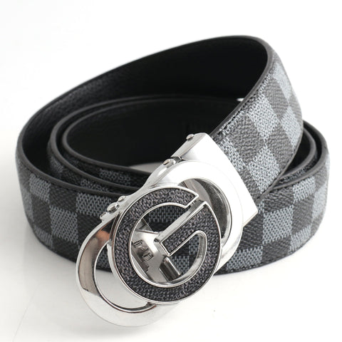 Luxury Designer Style Pu Leather Beltautomatic Buckle(G Patterned Black Gray + Silver Buckle) Belts