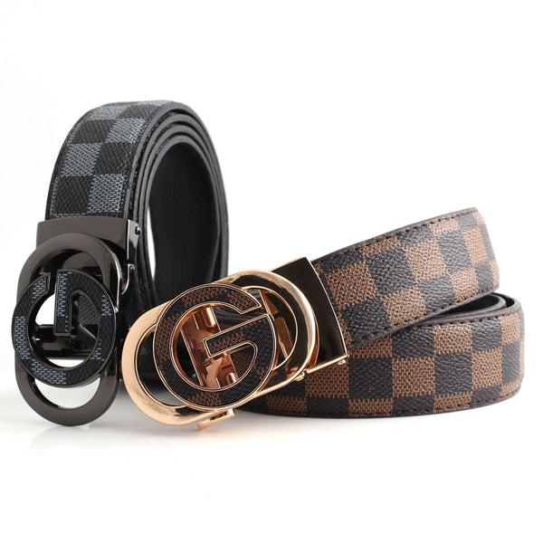 Luxury Designer Style Pu Leather Beltautomatic Buckle(G Patterned Black Gray + Silver Buckle) Belts