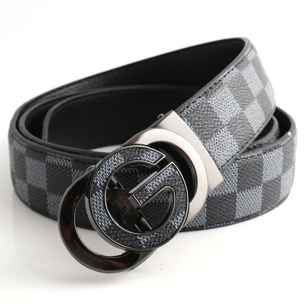 Luxury Designer Style Pu Leather Beltautomatic Buckle(G Patterned Black Gray + Buckle) Belts