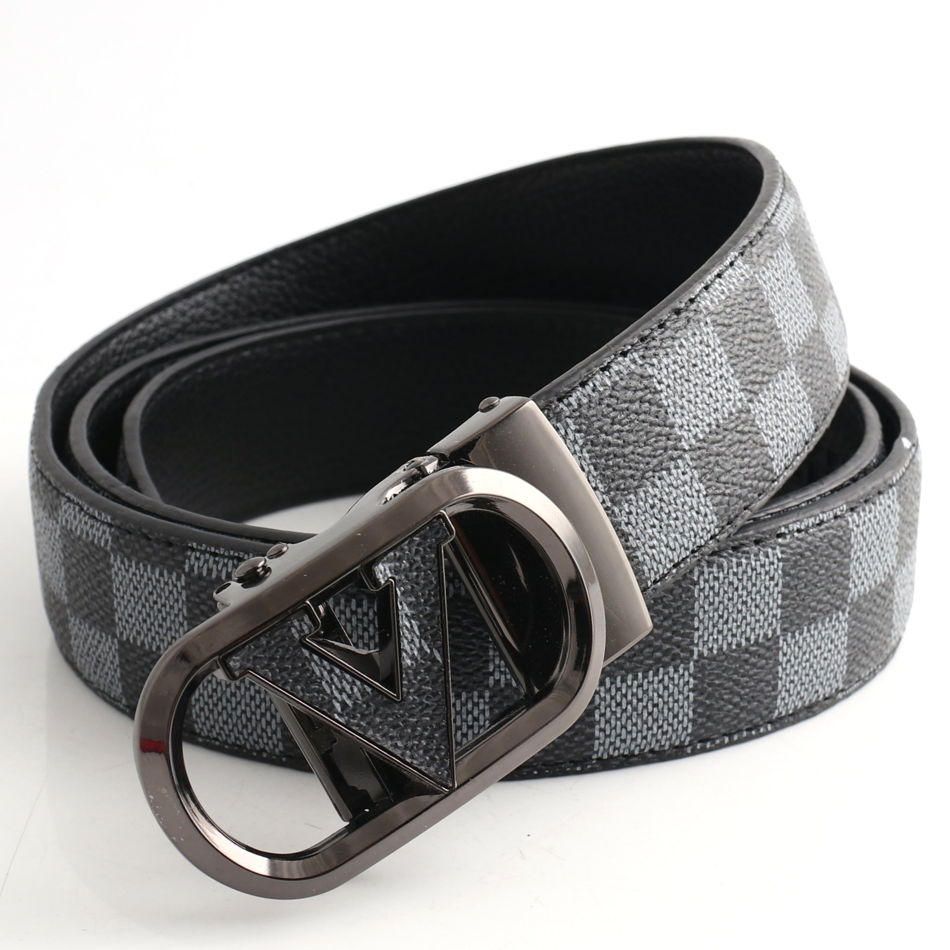 Luxury Designer Style Pu Leather Beltautomatic Buckle(V Patterned Black Gray + Buckle) Belts