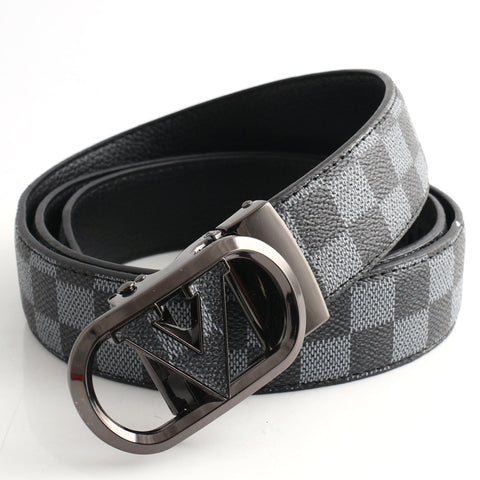 Luxury Designer Style Pu Leather Beltautomatic Buckle(V Patterned Black Gray + Buckle) Belts
