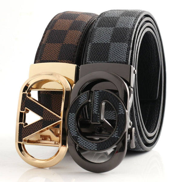 Luxury Designer Style Pu Leather Beltautomatic Buckle(V Patterned Black Gray + Buckle) Belts