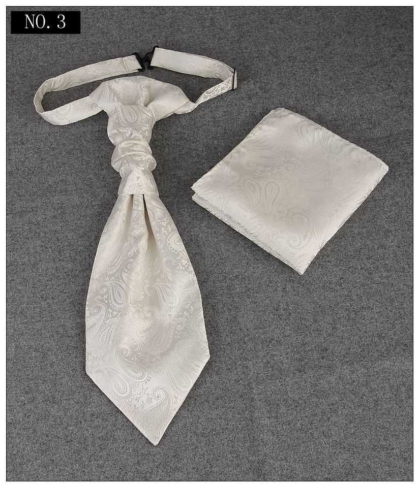 Men's Formal Paisley Ascot Cravat & Pocket Square Set Adjustable Necktie Weddings(Ivory White) Ties
