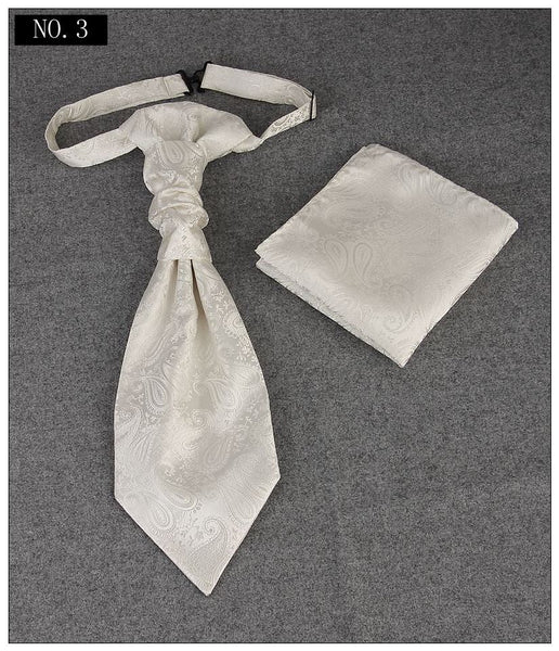 Men's Formal Paisley Ascot Cravat & Pocket Square Set Adjustable Necktie Weddings(Ivory White) Ties