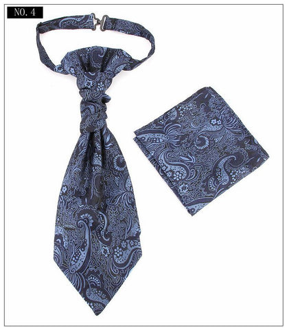 Men's Formal Paisley Ascot Cravat & Pocket Square Set Adjustable Necktie Weddings(Deep Blue Pattern) Ties