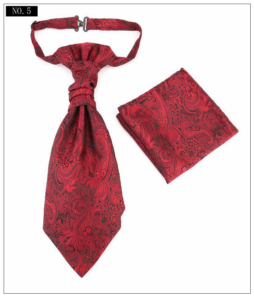 Men's Formal Paisley Ascot Cravat & Pocket Square Set Adjustable Necktie Weddings(Red Pattern) Ties