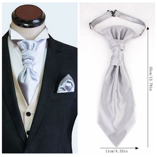 Men's Formal Paisley Ascot Cravat & Pocket Square Set Adjustable Necktie Weddings(Light Gray ) Ties