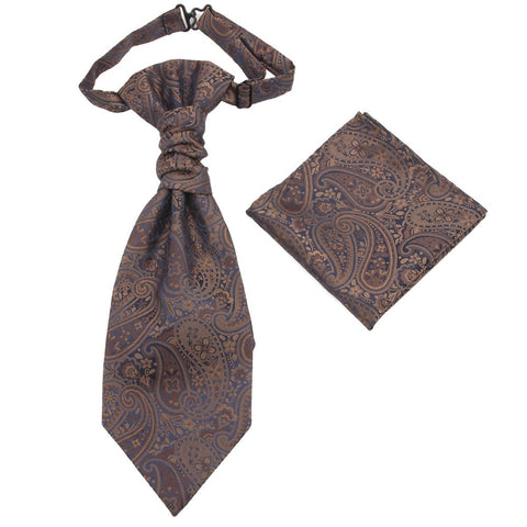 Men's Formal Paisley Ascot Cravat & Pocket Square Set Adjustable Necktie Weddings(Taupe Pattern) Ties