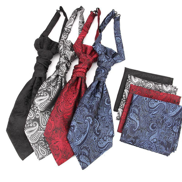 Men's Formal Paisley Ascot Cravat & Pocket Square Set Adjustable Necktie Weddings(Taupe Pattern) Ties