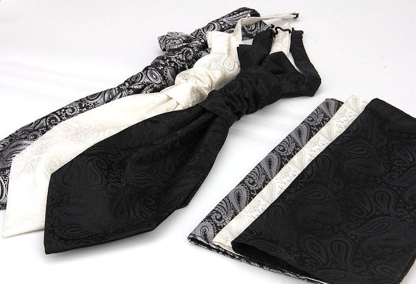 Men's Formal Paisley Ascot Cravat & Pocket Square Set Adjustable Necktie Weddings(Taupe Pattern) Ties
