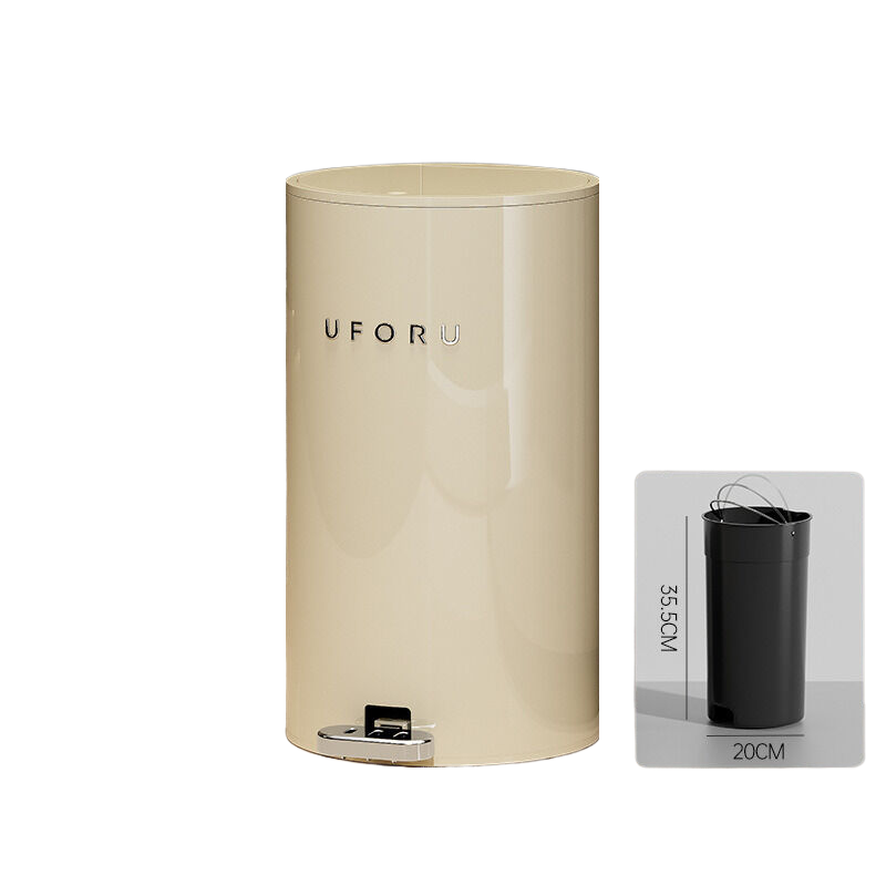 Elosung Cream White Round (Iron) Double Open Trash Can 15 Liters 22.5Cm * 39Cm (Inner Container 20 35.5) Rubbish Bins